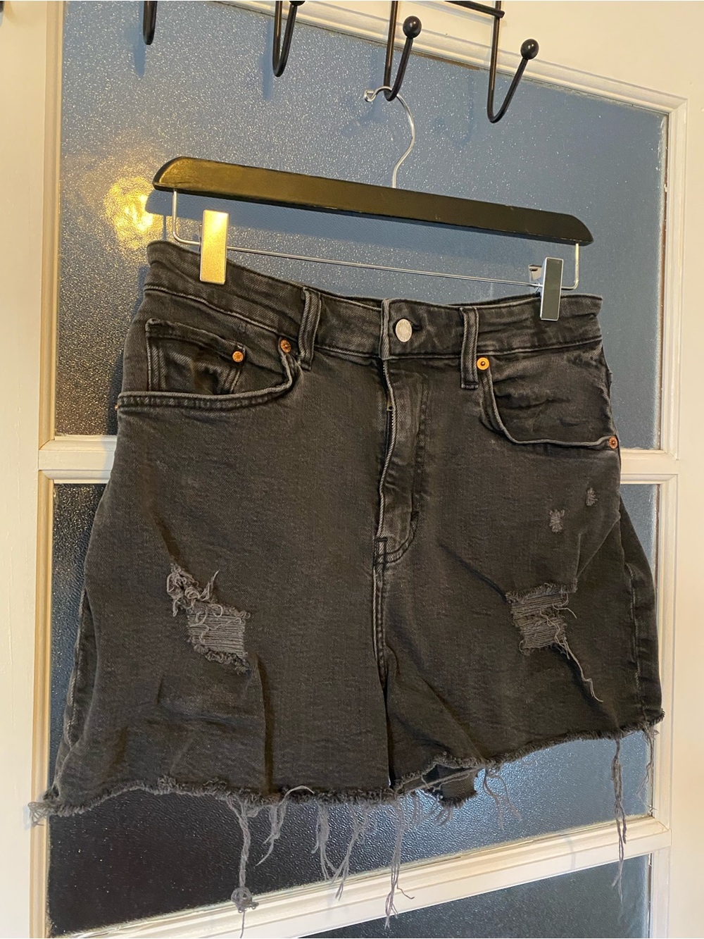 H&M Black Distressed Denim Cutoff Shorts
